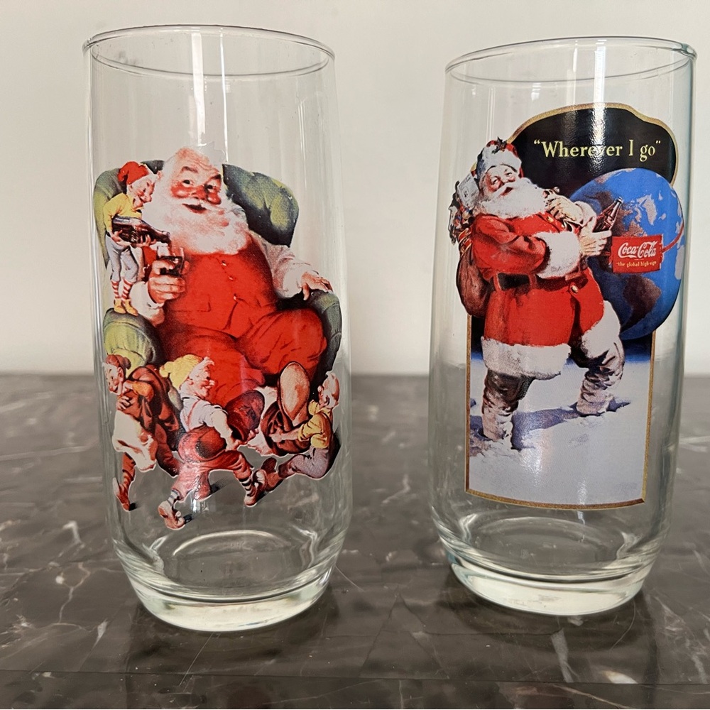 Coca-Cola Holiday Santa Glasses in Red, White & Green